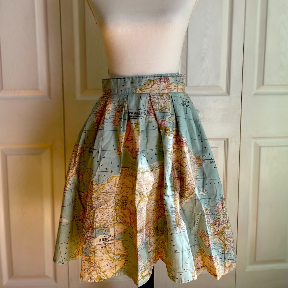 cruel candy* handmade high waist map skirt: size Small